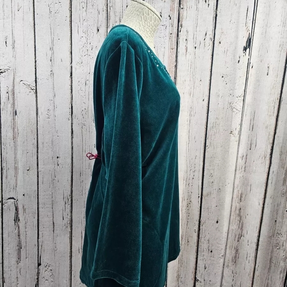 Women's XL Quacker Factory Keyhole Velour Tunic Rhinestone Holiday Blouse New wt - Picture 3 of 11